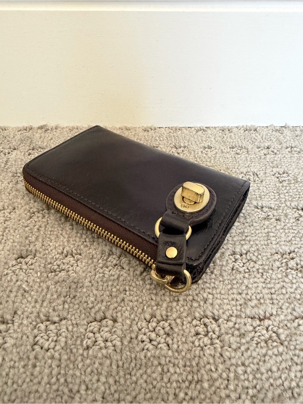 HOBO Women’s Black Leather Zip Wallet with Brass Hardware & Lock